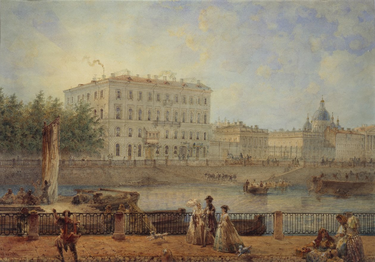 Sankt Petersburg. Utsikt över Fontanka-floden och Derzhavin-huset, 1861 av Vasili Semenovich Sadovnikov