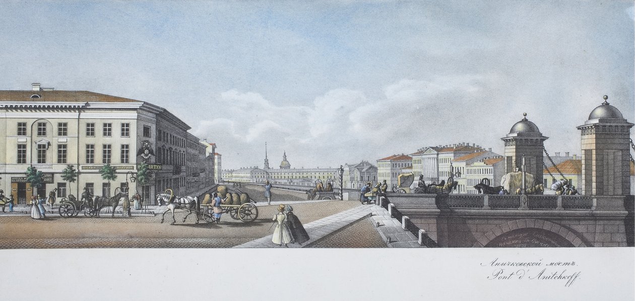 Anichkovbron Från panoraman av Nevsky Prospekt av Vasili Semenovich Sadovnikov