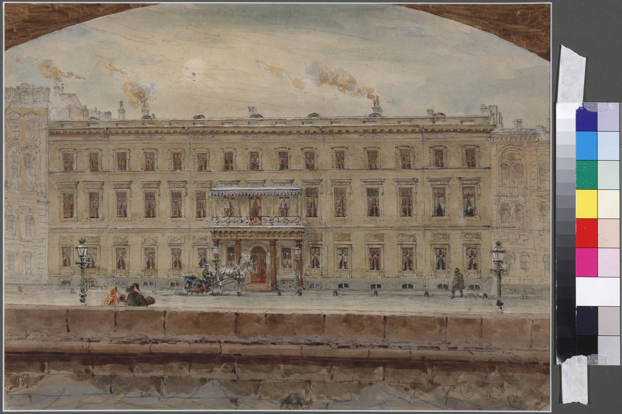 Vinterpalatsets reservhus, av Sadovnikov, Vasily Semyonovich (1800-1879). Akvarell på papper av Vasili Semenovich Sadovnikov