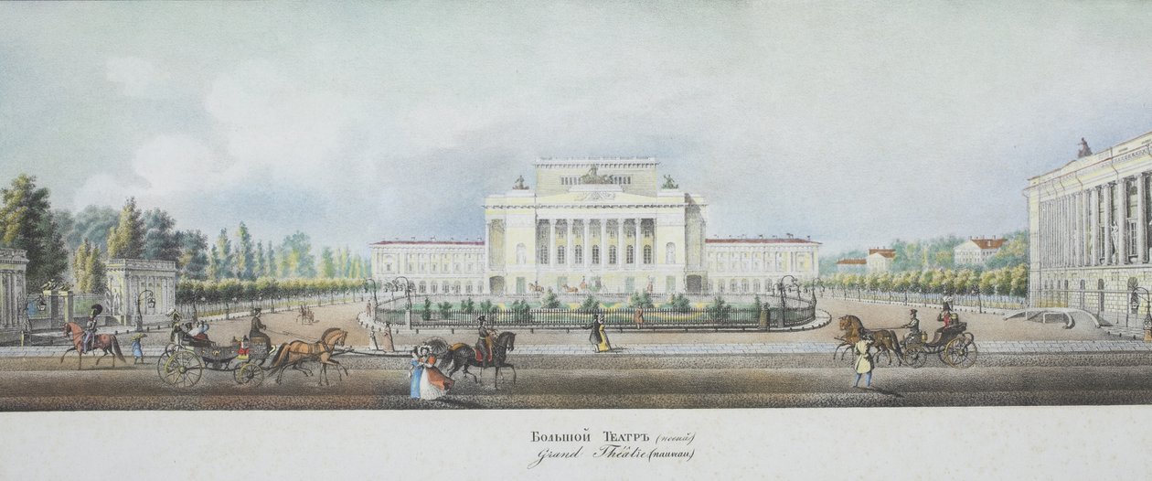 Sankt Petersburgs kejserliga Bolshoi Kamenny-teatern Från panoramautsikt över Nevsky Prospekt av Vasili Semenovich Sadovnikov