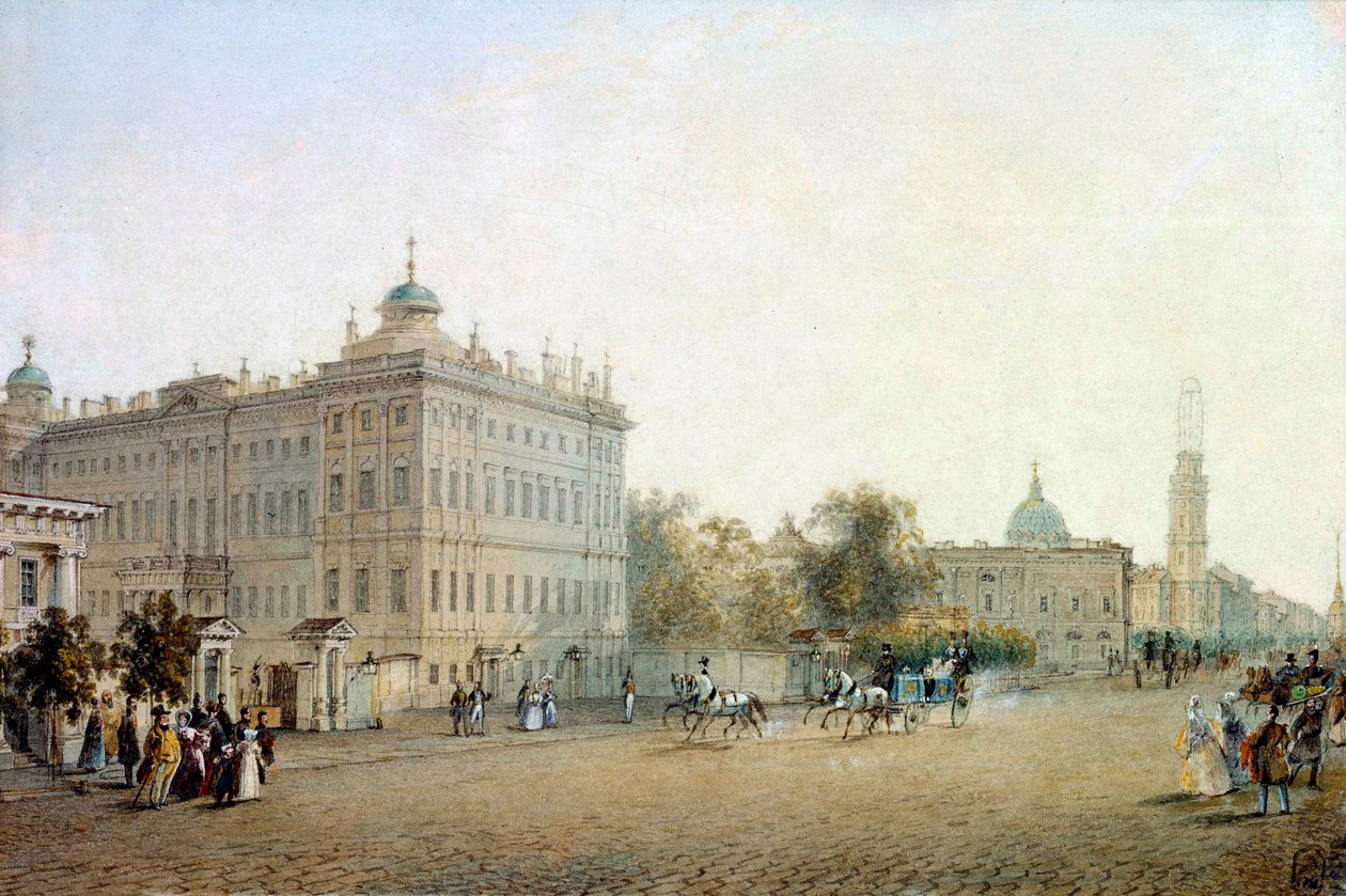 Utsikt över perspektivet Nevskij (Nevskij) i St. Petersburg 1830. Ryssland Akvarell av Vasily Sadovnikov (1800-1879) 1830 St. Petersburg. Eremitagets bibliotek av Vasili Semenovich Sadovnikov