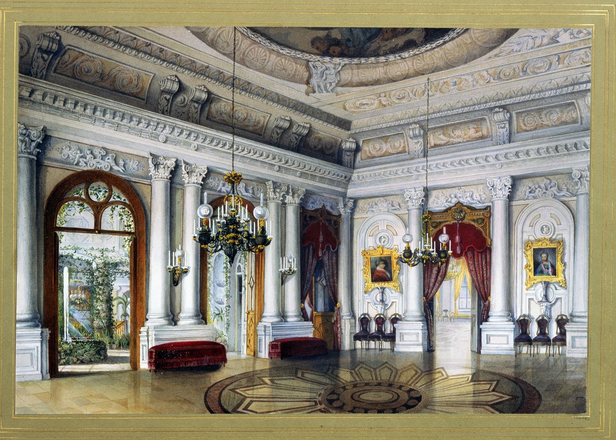 Utsikt över Antonio Vighi-rummet i Yusupovpalatset (Youssoupov, Youssoupoff) i Sankt Petersburg, även kallat Moikapalatset (Antonio Vigi-rummet i Yusupovpalatset i St. Petersburg). Konstverk av Vasily Semyonovich Sadovnikov (1800-1879). aq av Vasili Semenovich Sadovnikov