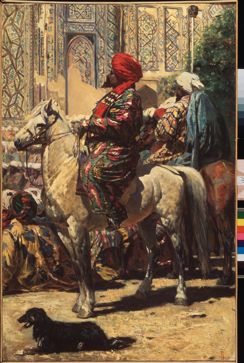 Un cavalier a Samarcande (Uzbekistan) (En ryttare i Samarkand) - Peinture de Vasili Vailyevich Vereshchagin (Vassili Verechtchaguine) (1842-1904), huile sur toile av Vasili Vasilievich Vereshchagin