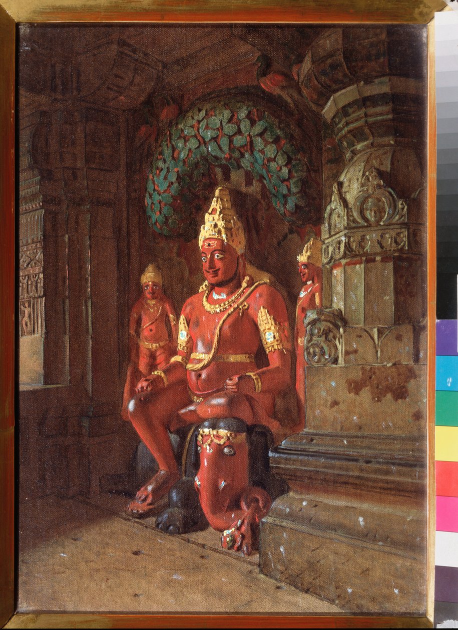 En Vishnu-staty i Indra-templet - Målning av Vasili Vasilyevich Vereshchagin (Vassili Vereshchagin) (1842-1904), olja på duk av Vasili Vasilievich Vereshchagin