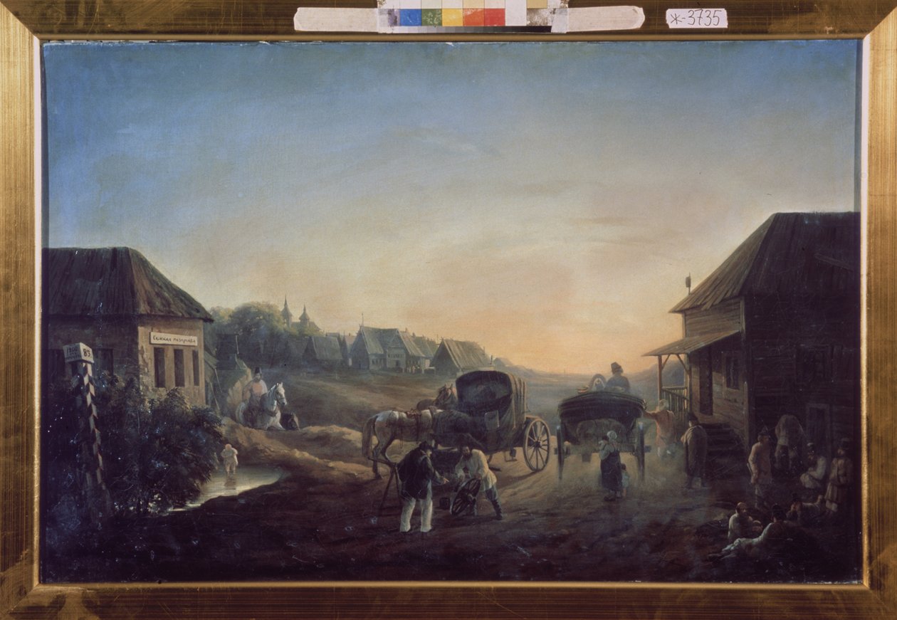 Diligens station. Målning av Vasili Vasilyevich Samoylov (1813-1887), olja på duk av Vasili Vasilyevich Samoylov