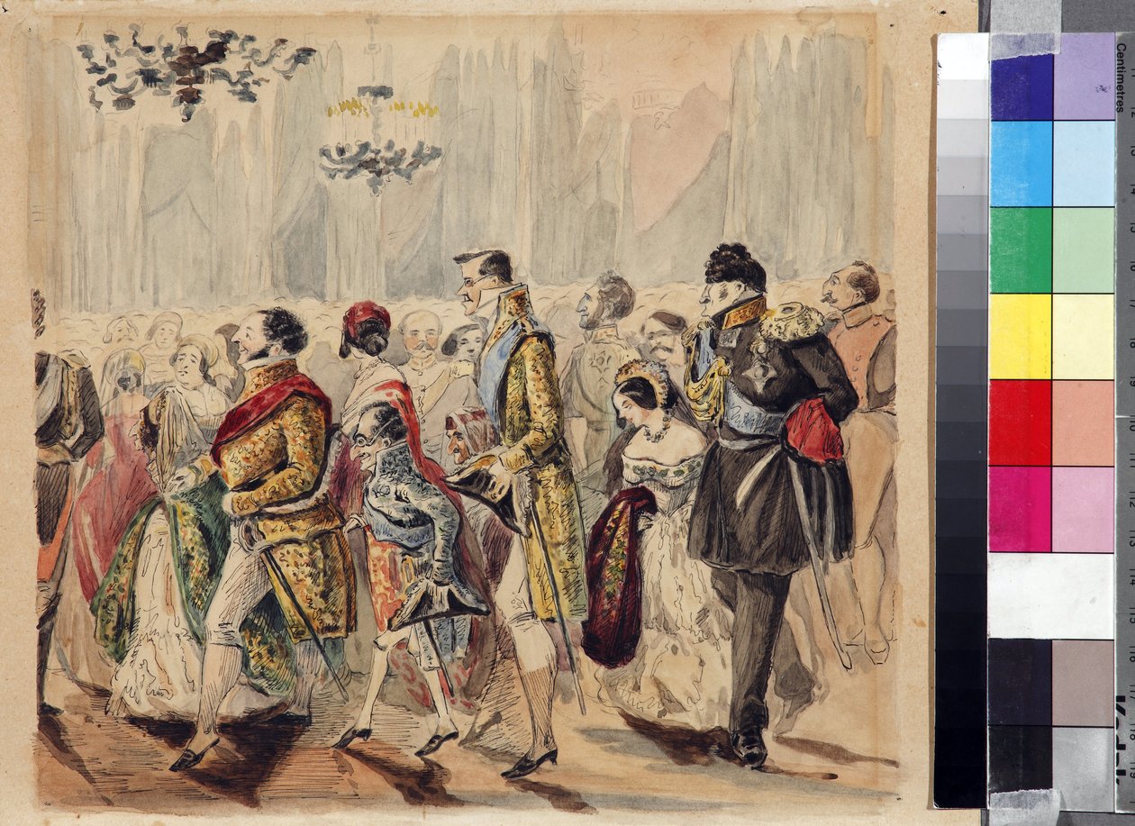 High Society Ball par Baranov, Vasili Venediktovich (1792-1836), första kvartalet av 1800-talet. - Akvarell på papper - State Lermontov Museum Tarkhany av Vasili Venediktovich Baranov