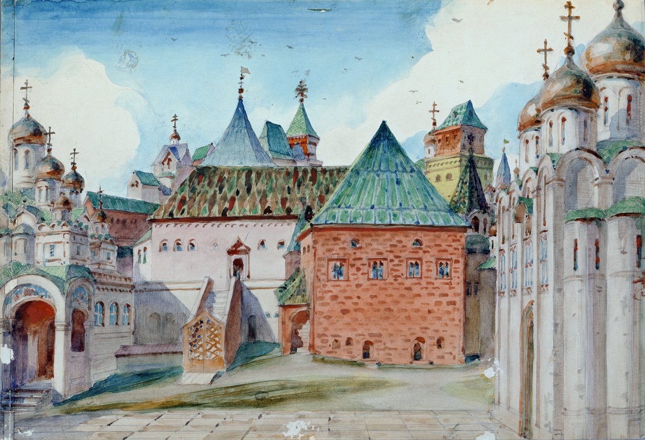 Scenografi för Modest Mussorgskijs opera Boris Godunov, 1916 av Vasilij Dmitrievich Polenov