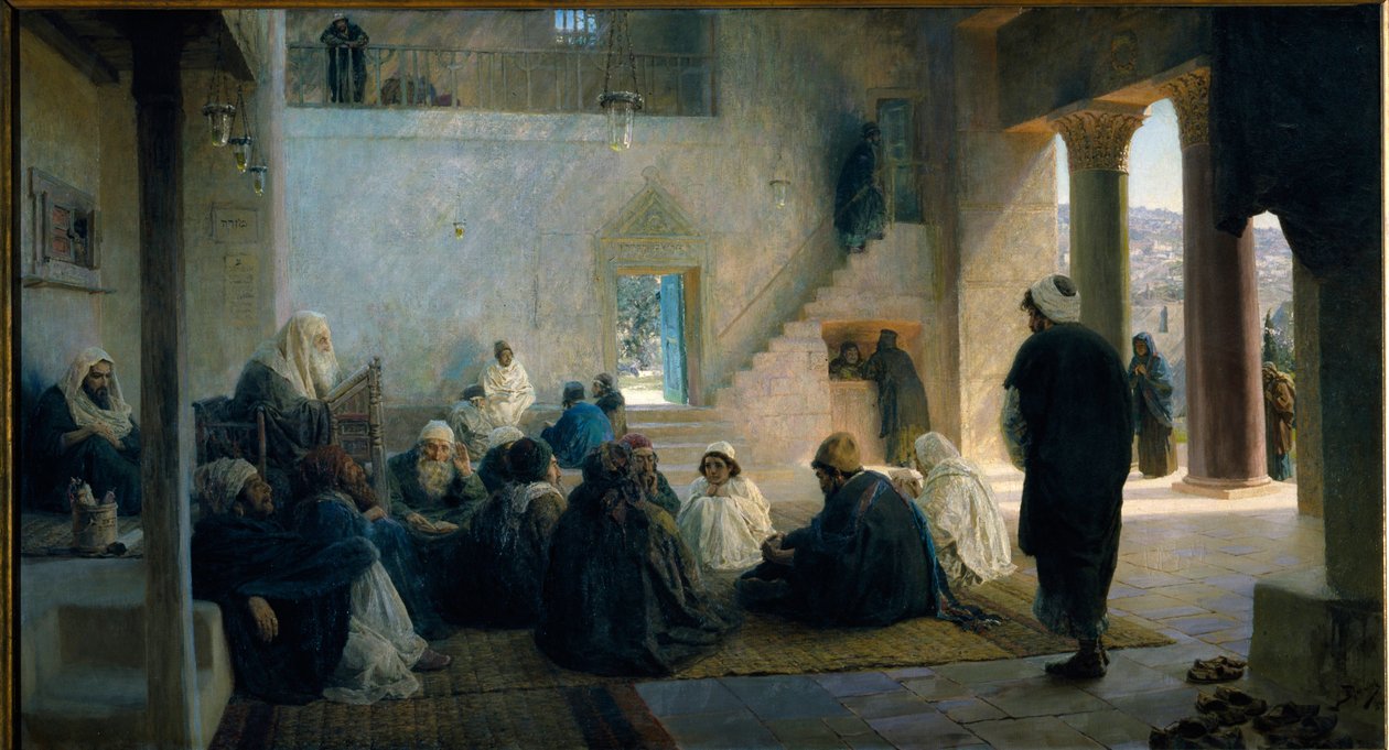Kristus bland lagens läkare. Målning av Vasili Dmitrievich Polenov (1844-1927), olja på duk av Vasilij Dmitrievich Polenov