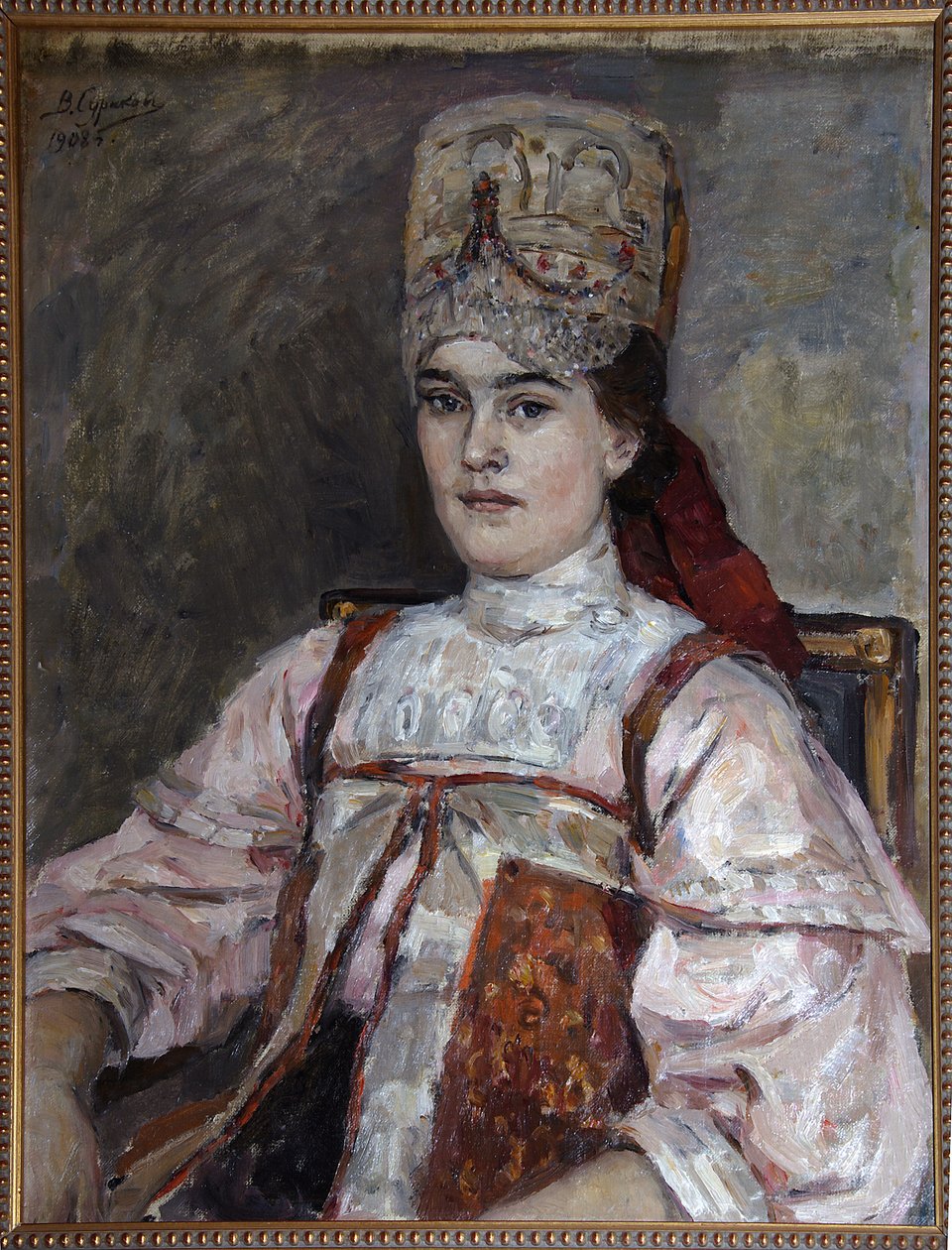 Porträtt av Natalia Fyodorovna Matveyeva - Peinture de Vasilli Ivanovich Sourikov (Vasily Surikov ou Vassili Surikow) (1848- 1916), huile sur toile (69x58 cm) 1908 - Porträtt av Natalia Fyodorovna Matveyeva, Oilkov på canvas av Vasilij Ivanovic Surikov