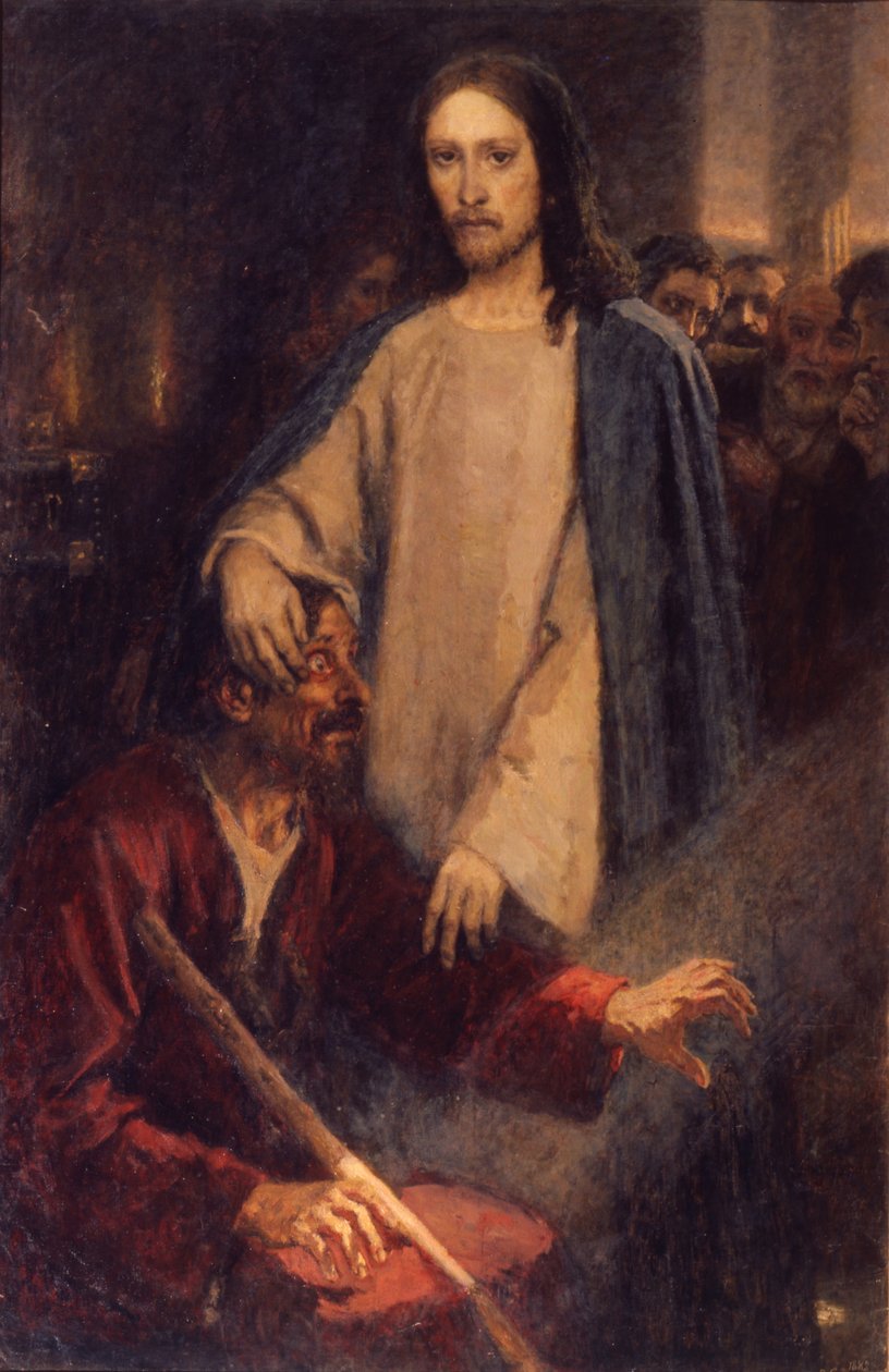 The Healing of the Blind Man of Jericho, 1888 av Vasilij Ivanovic Surikov