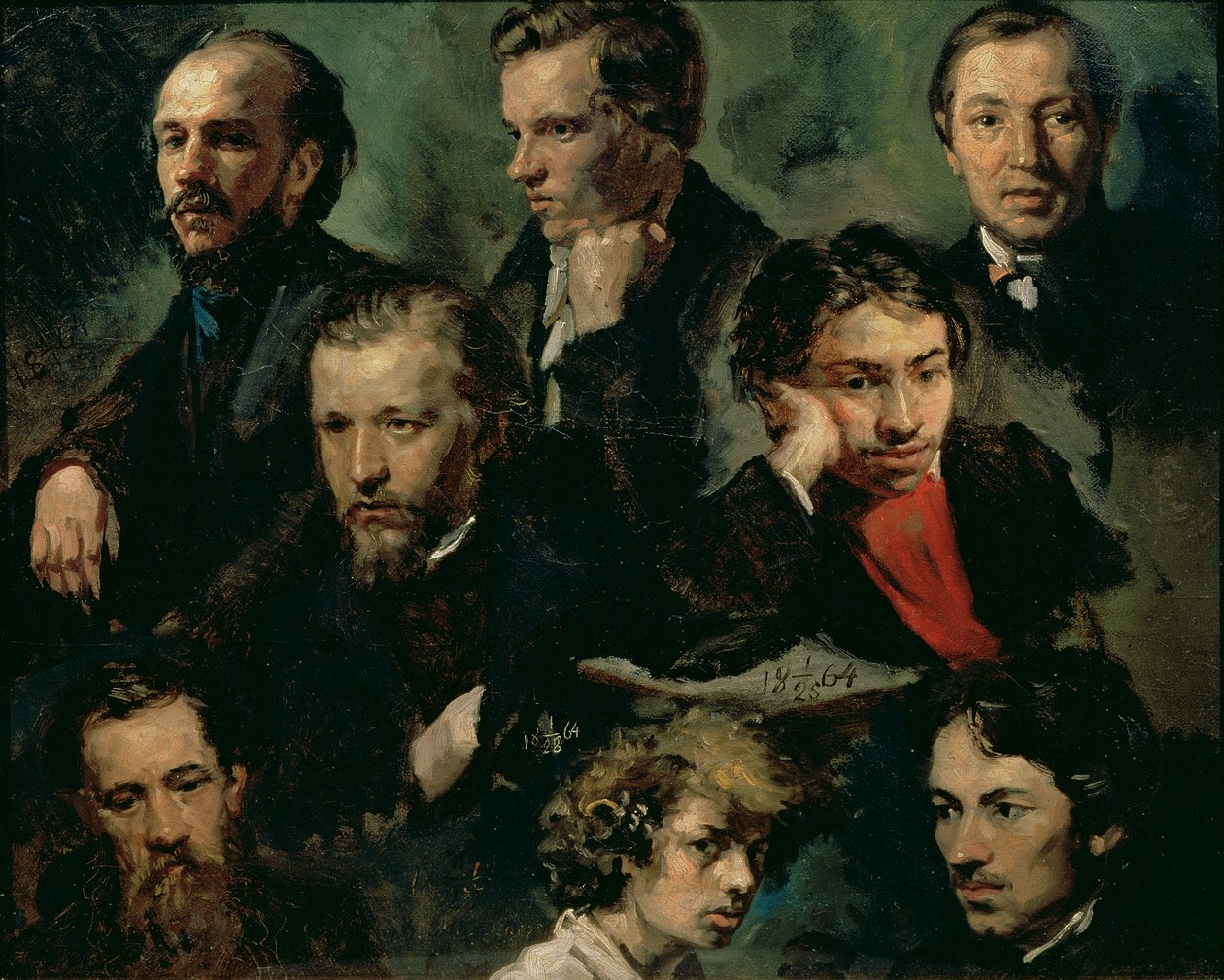 Självporträtt och porträtt av vänner, 1864 av Vasily Maximov