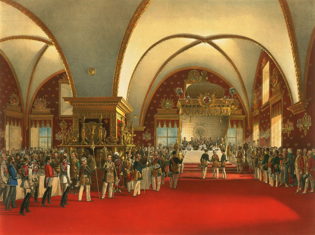 Tsar Alexander II:s kröningsbankett (1856) i huvudhallen i Facettpalatset. av Georg Wilhelm Timm