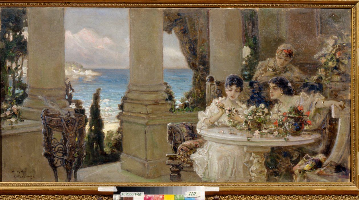 Sur la terrasse - Peinture de Vassili (Vasili, Vasilii, Wilhelm) Alexandrovich Kotarbinsky (Kotarbinski, Kotarbinskii) (1849-1921), huile sur toile - På terrassen, Olja på duk av Vasilii Alexandrovich Kotarbinsky - Regionala konstmuseet, Kirovohrad av Vasily Alexandrovich Kotarbinsky