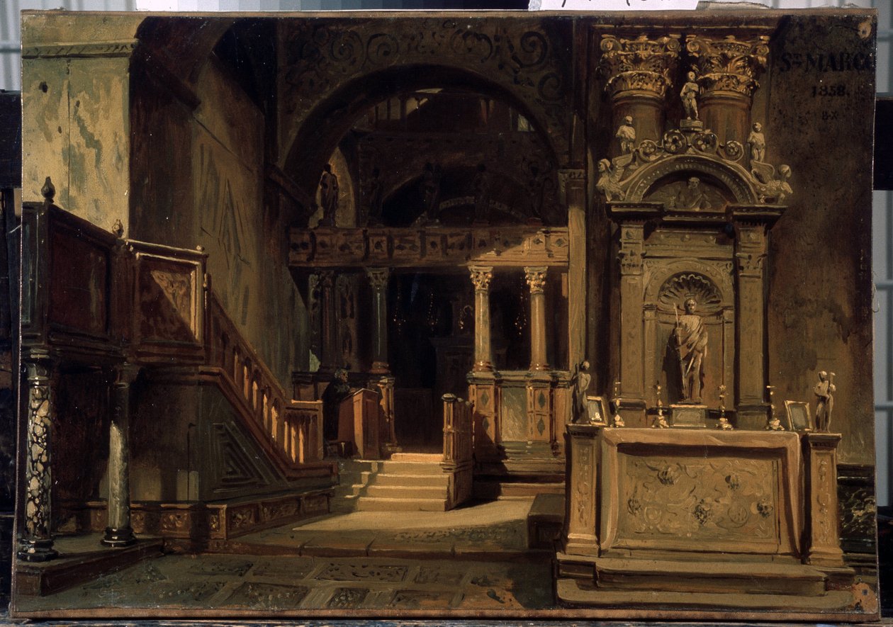 Interiör av Markuskyrkan (Basilica di San Marco) i Venedig. Målning av Vasili Grigorievich Khudyakov (1826-1871). Olja på duk, 29,5 x 41 cm av Vasily Grigorievich Khudyakov