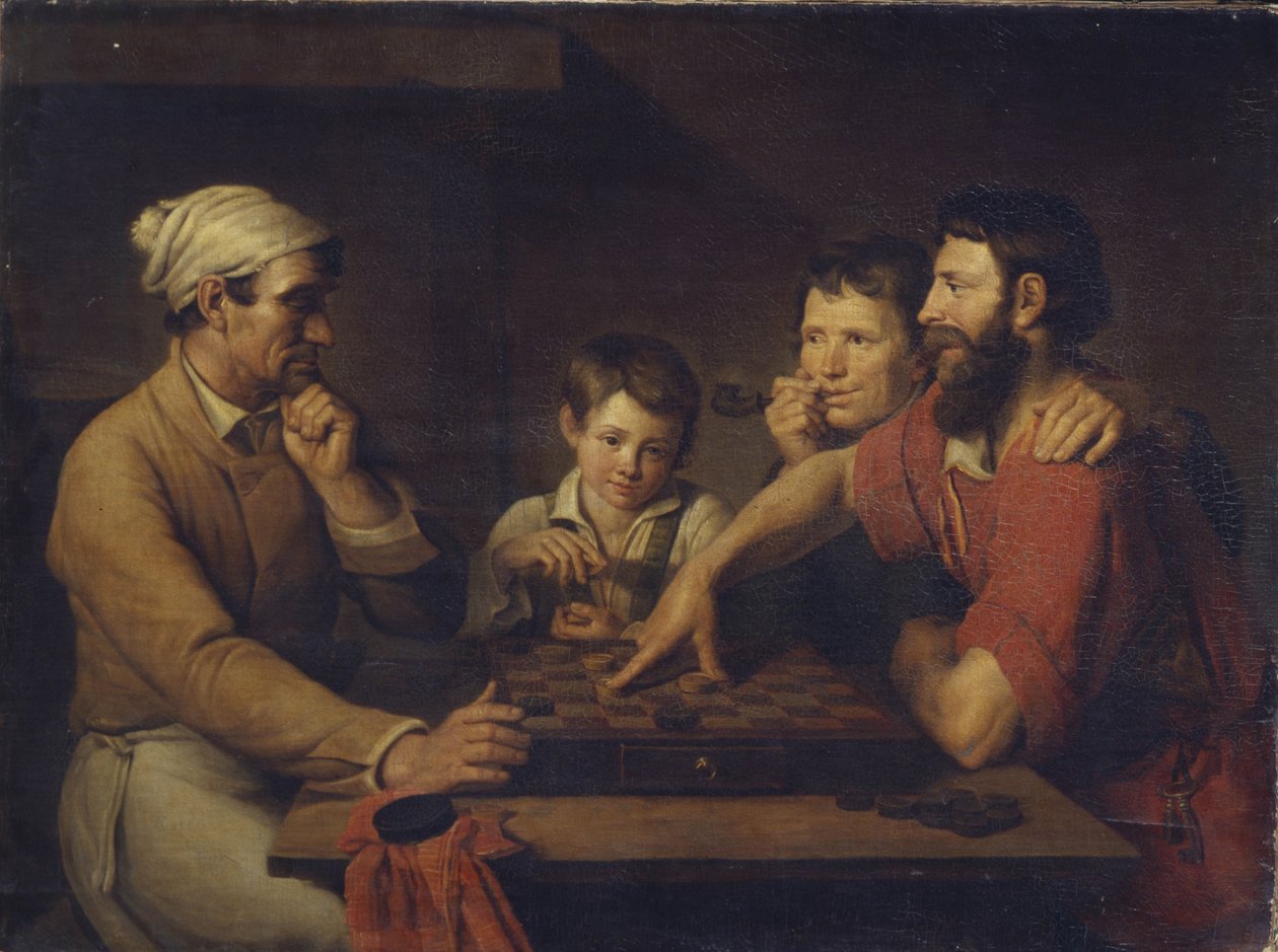 En kock som spelar utkast med en vaktmästare, 1824 av Vasily Ivanovich Gryaznov