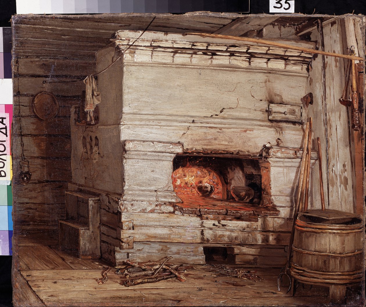 I ett hus på landet. Målning av Vasili Maximovich Maximov (1844-1911), olja på duk av Vasily Maximov