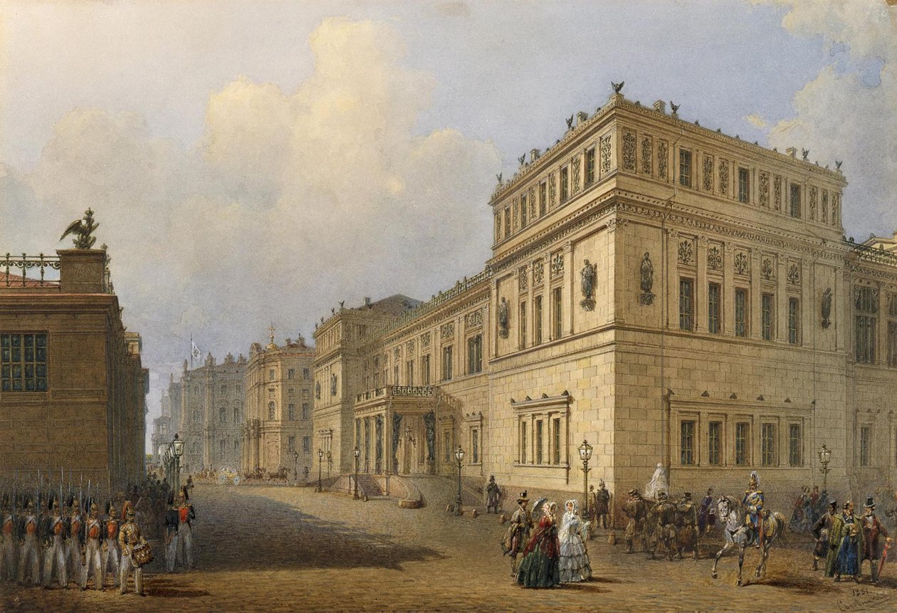 Utsikt över New Hermitage genom Millionnaya Street av Vasily Semyonovich Sadonikov