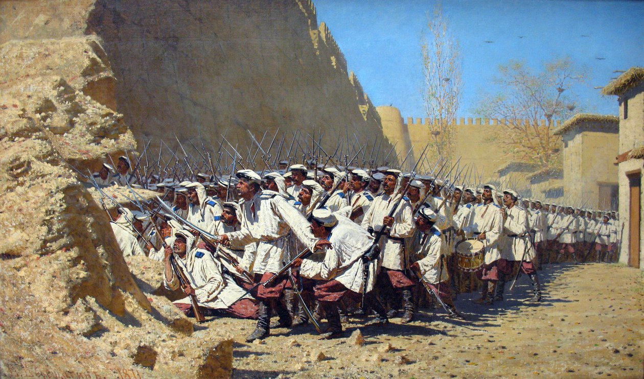 Ryska: "Vid fästningsmuren. "Låt dem komma in." Vid fästningsmuren. "Låt dem komma in." av Vasily Vereshchagin