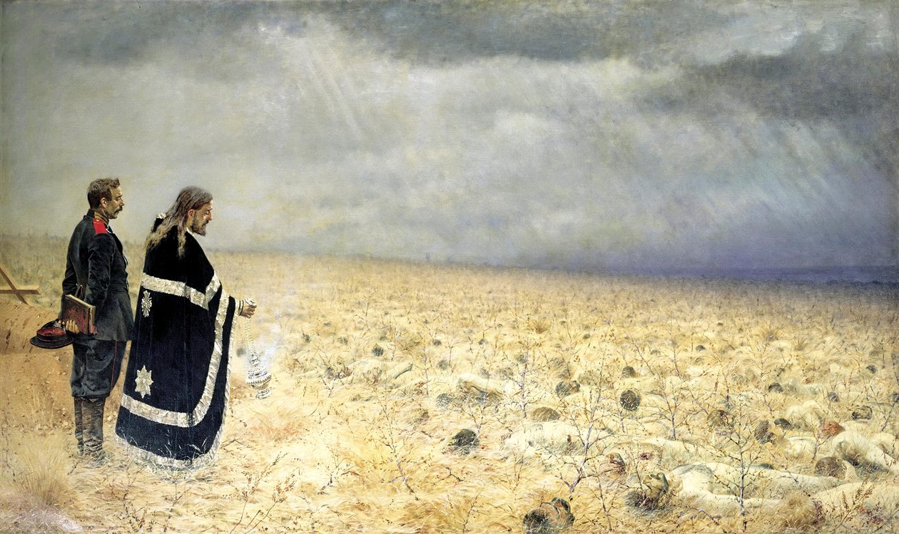 De besegrade, Requiem, c1877-c1878 av Vasily Vereshchagin