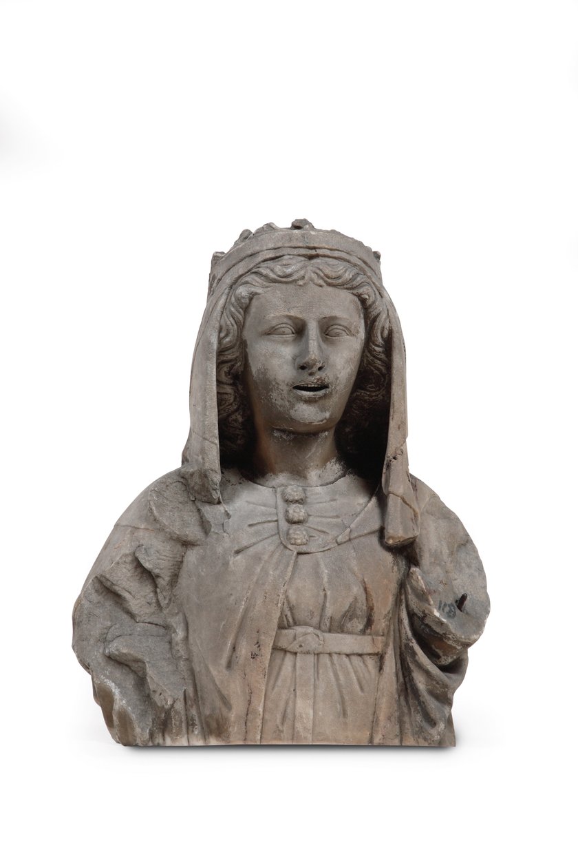 En snidad marmorbyst av ett kvinnligt helgon (marmor) av Venetian School