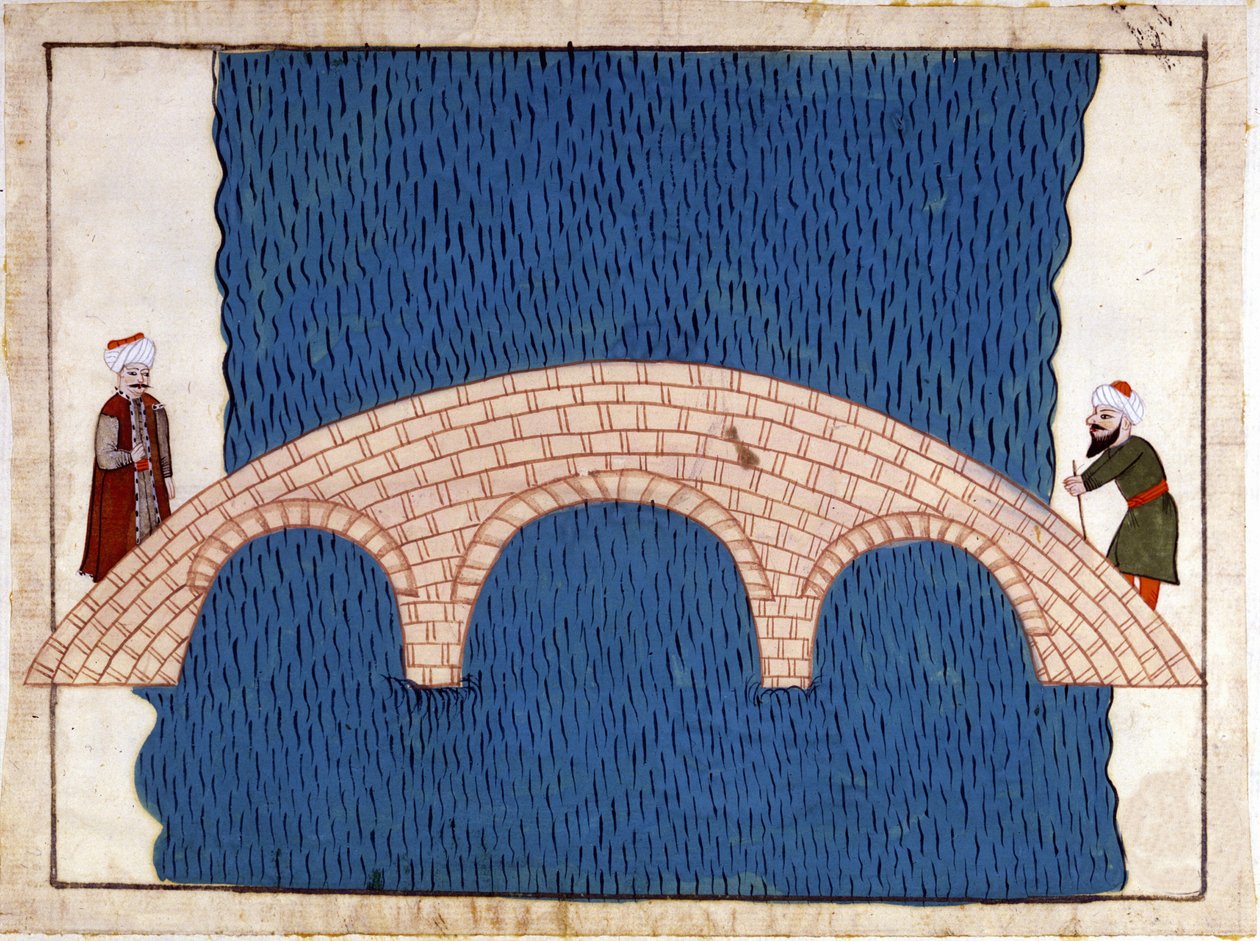 Konstantinopel. Galatabron. Miniatyr från "" Turkish Memorials"" (codex Cicogna 1971 "Memorie Turchesche") Akvarell från 1600-talets venetianska skola. av Venetian School