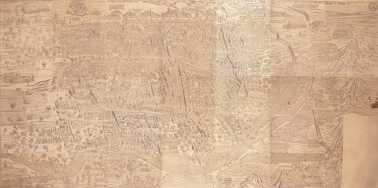 Karta över Kairo, ett fågelperspektiv, 1549 av Venetian School