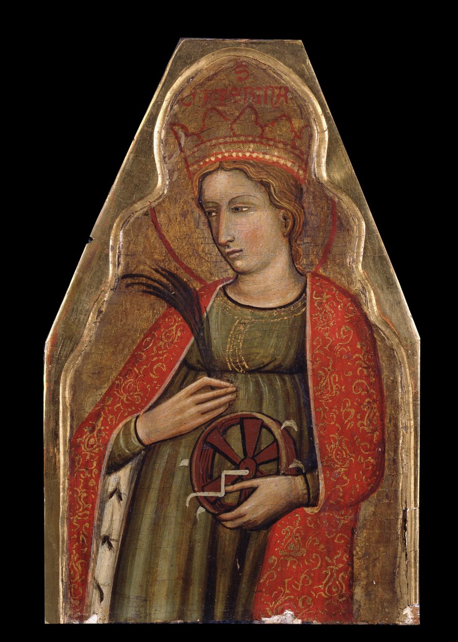 Saint Catherine of Alexandria (Saint Catherine). Målning av en venetiansk mästare. Tempera på trä, 26 x 16,5 cm, andra hälften av 1300-talet. Venetiansk konst, italiensk gotisk konst. Privat samling. av Venetian School