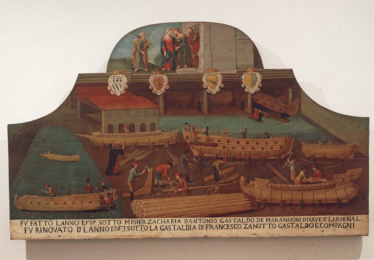 Skylt för Guild of ship snickeri i Arsenale i Venedig av Venetian School