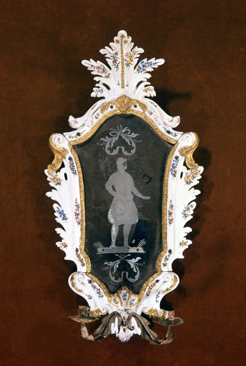 Venetiansk väggljuskrona i keramik och Murano-spegel. 1700-talet. Venedig, Ca 