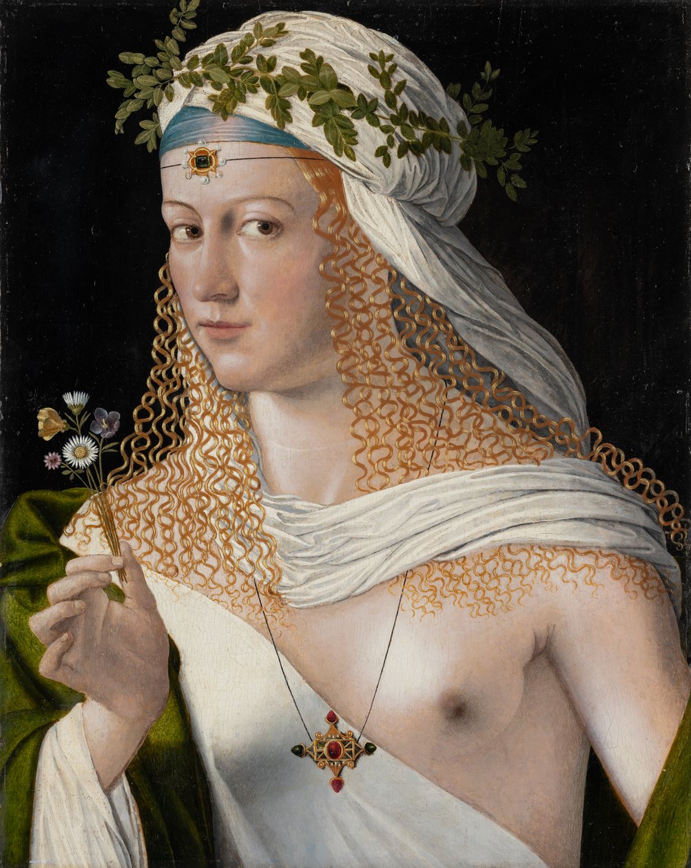 Idealiserat porträtt av en ung kvinna som Flora, ca 1520 (blandteknik på poppel) av Veneto Bartolomeo