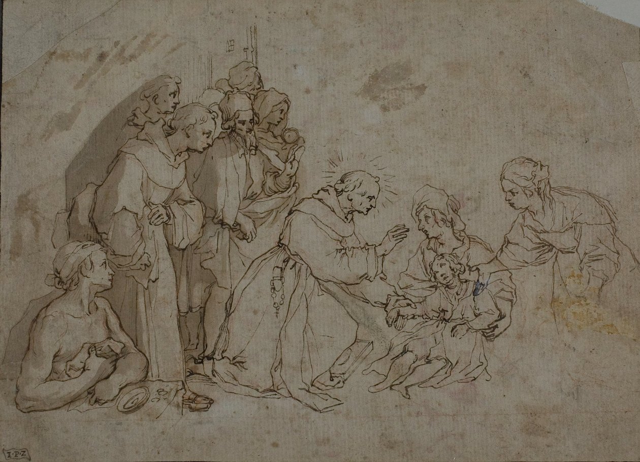 Studie för Miracle of Saint Bernardino of Siena av Ventura Salimbeni
