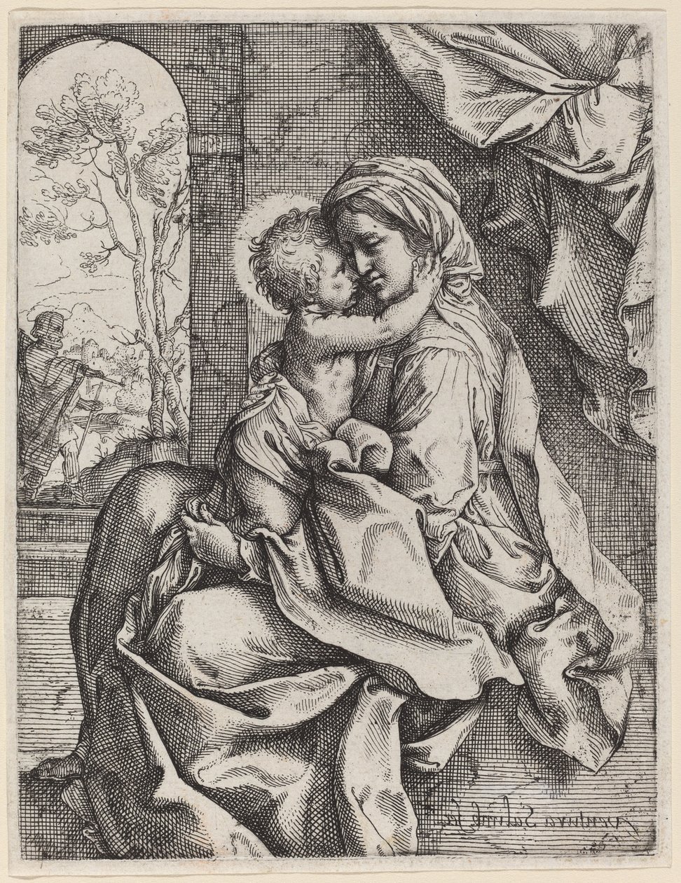 Jungfru och barn av Ventura Salimbeni after Guido Reni