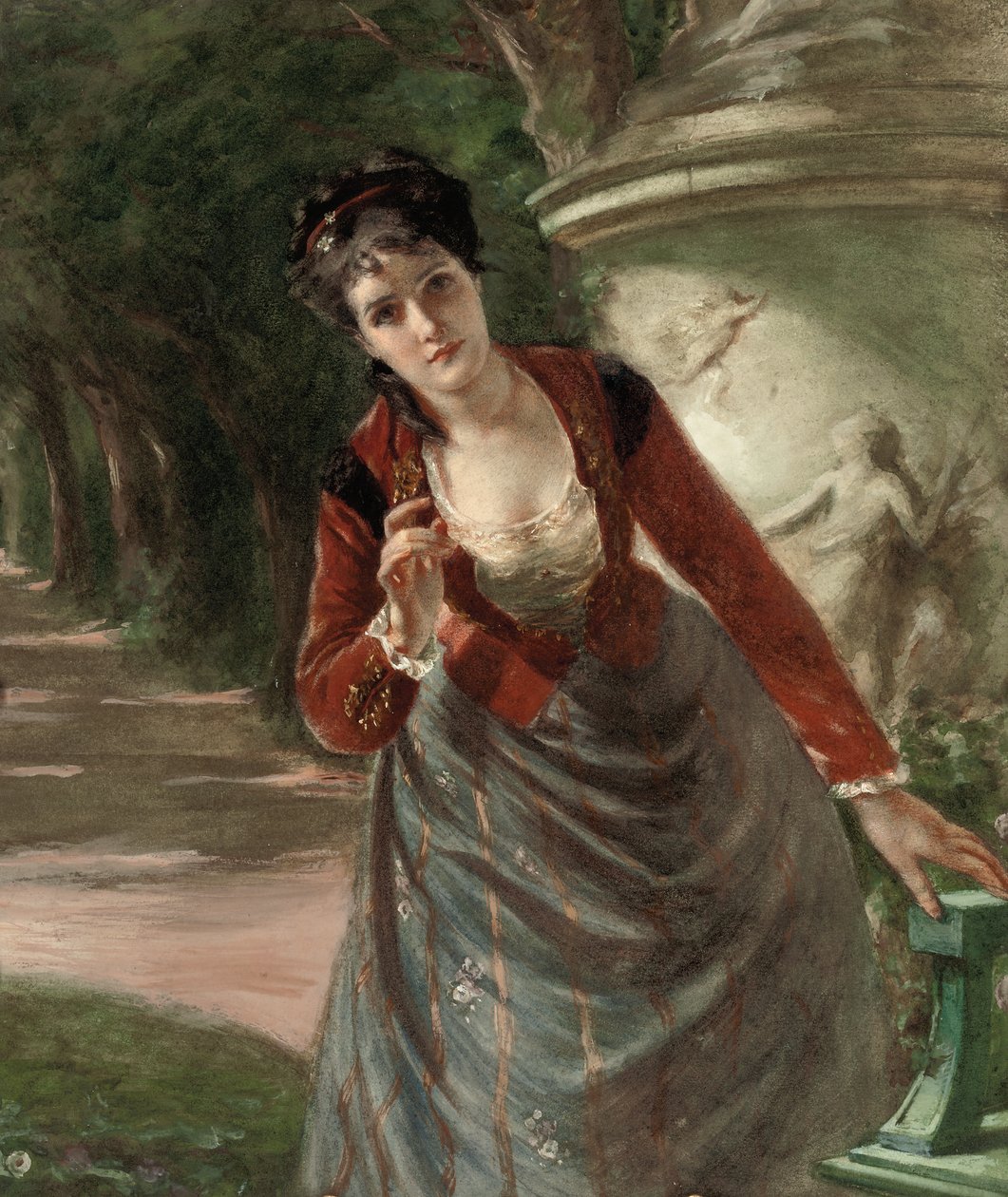 Porträtt av Mary Paul Astor, hustru till William Waldorf Astor (penna & w/c förhöjd med vitt på papper) av Vera Christie