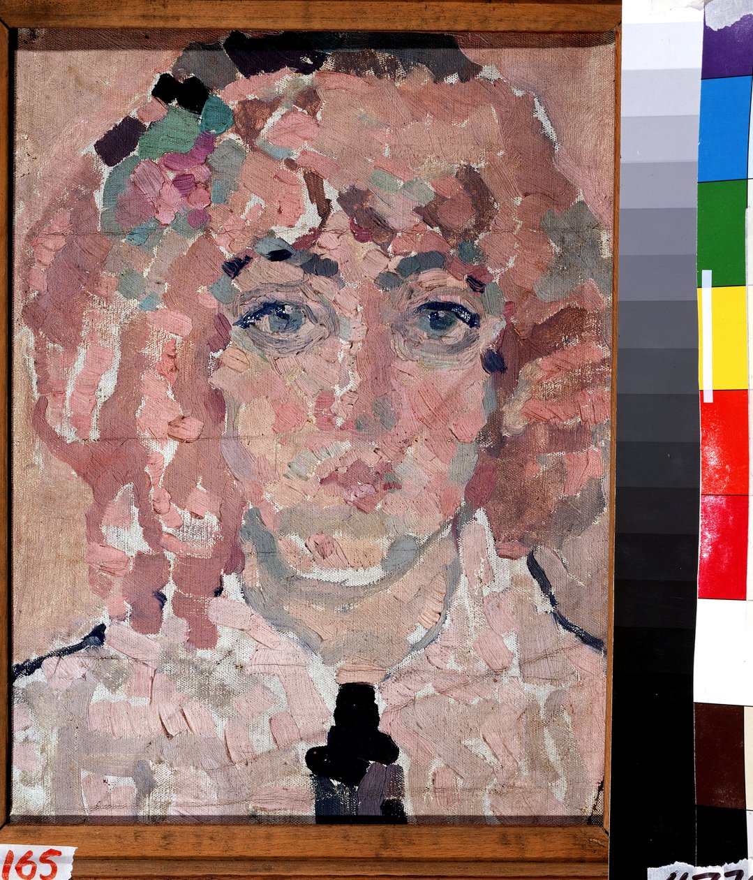 Självporträtt. Målning av Vera Vladimirovna Khlebnikova (Chlebnikova) (1881-1941), olja på duk, cirka 1910. Rysk konst, tidigt 1900-tals avantgarde. State B. Kustodiev Art Gallery, Astrakhan (Ryssland). av Vera Vladimirovna Khlebnikova