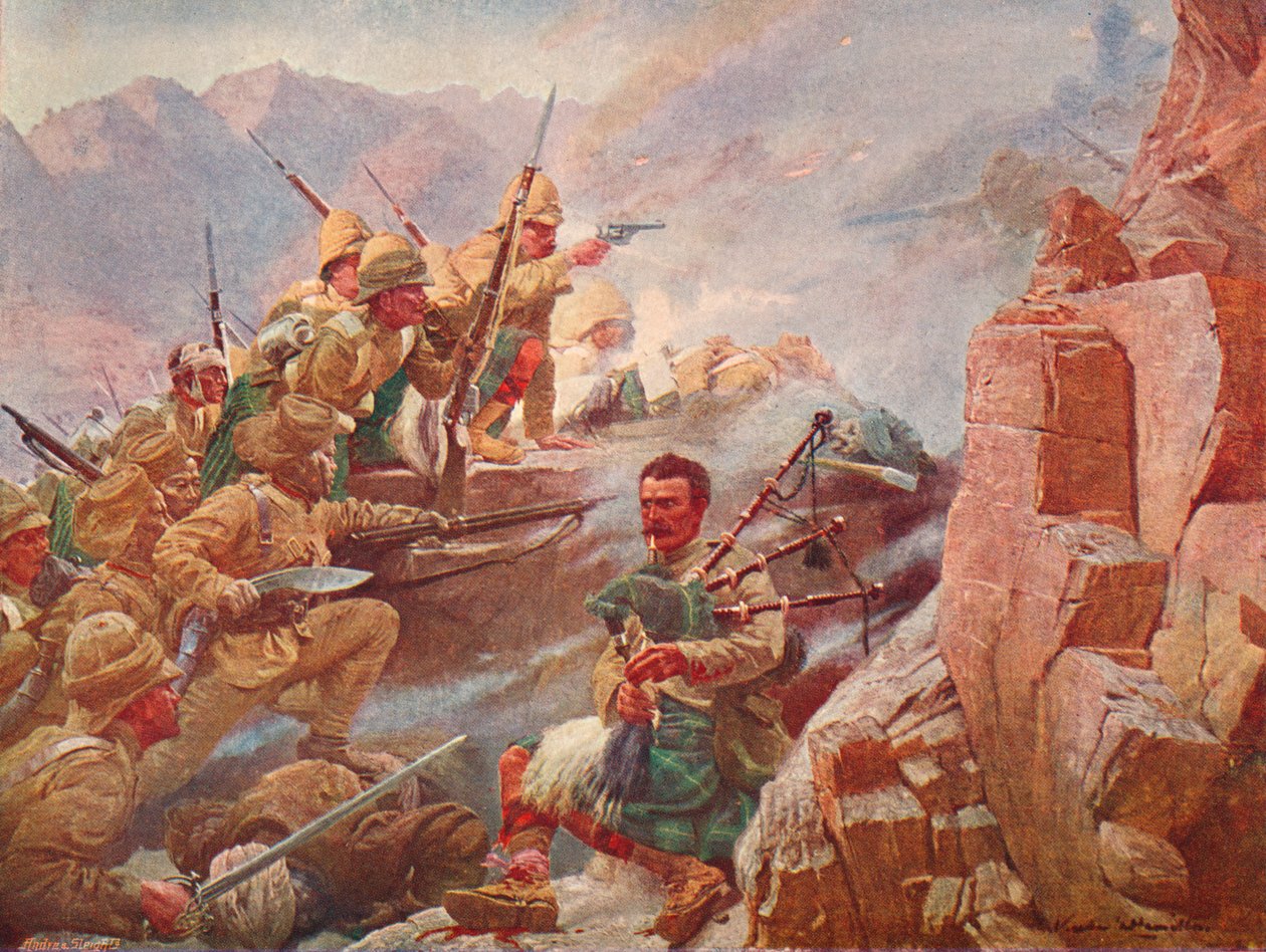 Stormningen av Dargai Heights av 1st Gordon Highlanders and the Gurkhas, 1897 1906 av Vereker Monteith Hamilton