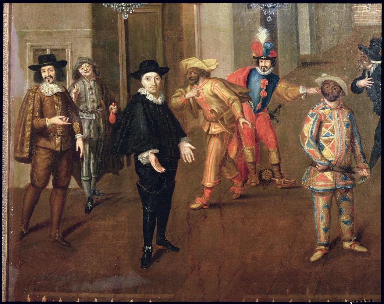 Italienska och franska komiker som spelar farser, 1670 (detalj) (se även 155316) av Verio