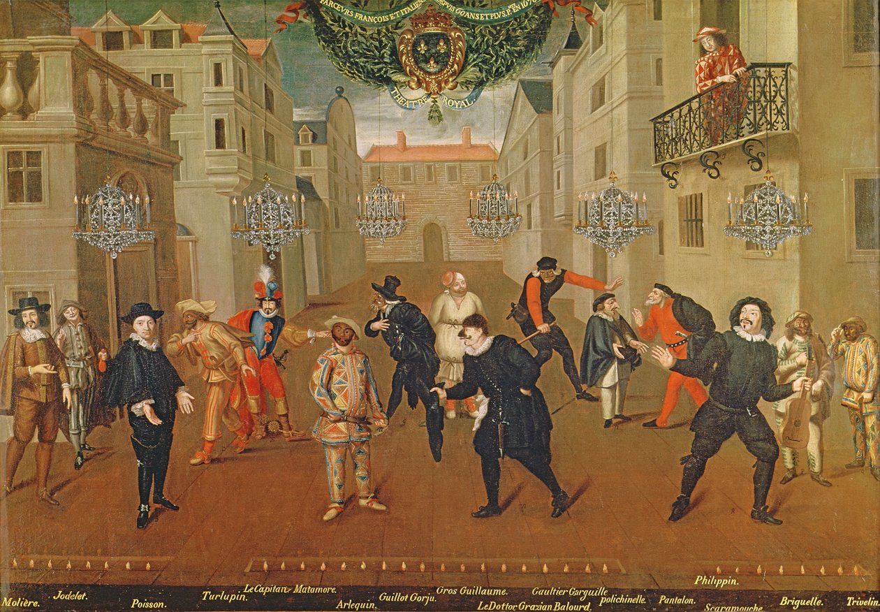 Italienska och franska komiker som spelar i farser, 1670 av Verio