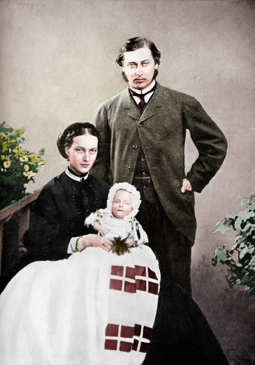 Prinsen och prinsessan av Wales med spädbarnet Prins Albert Victor, 1864 1910 av Vernon Heath