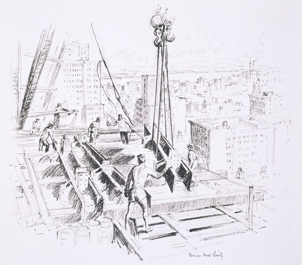 Rörliga balkar på 25:e våningen i Empire State Building, publicerad av William Edwin Rudge av Vernon Howe Bailey