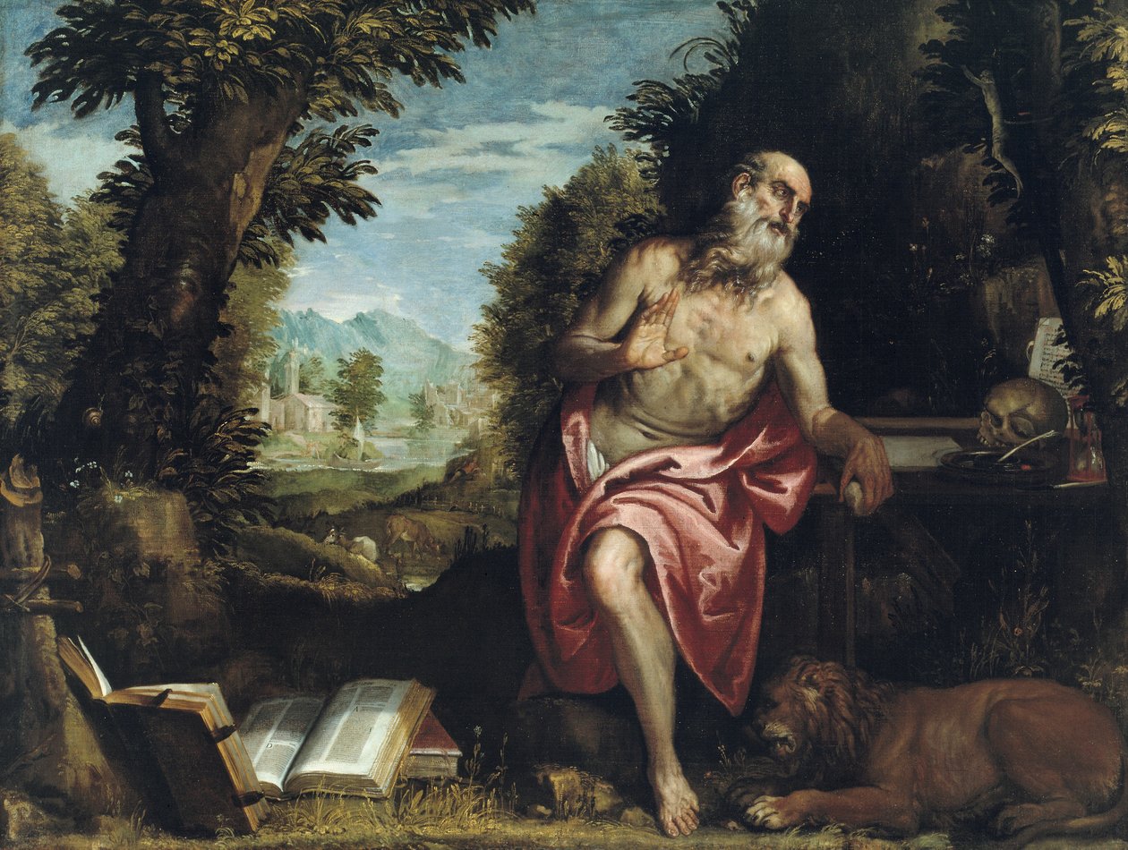 Saint Hieronymus i vildmarken av Veronese (1528 88) (workshop of)