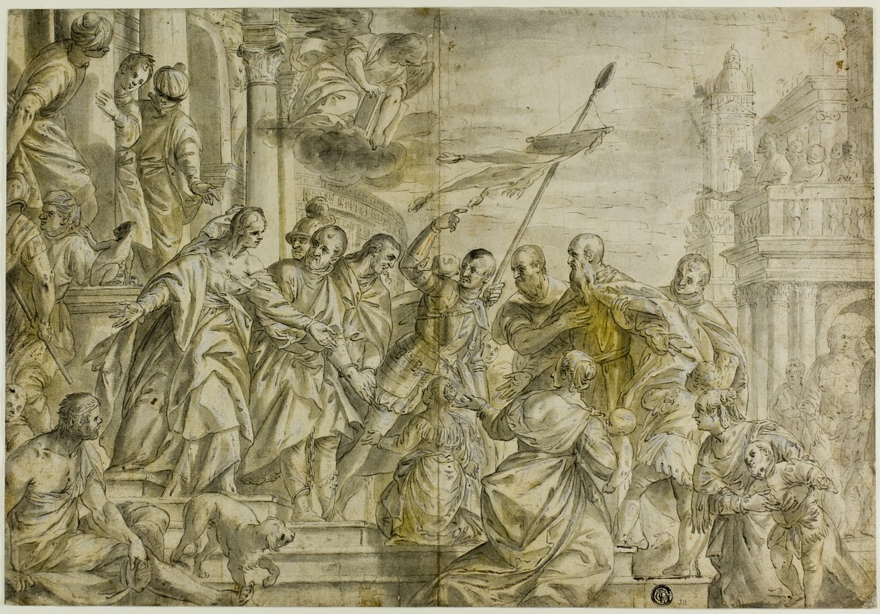 Heliga Markus och Marcellian ledde till avrättning, men tröstades av Sankt Sebastian av Veronese (Paolo Caliari)