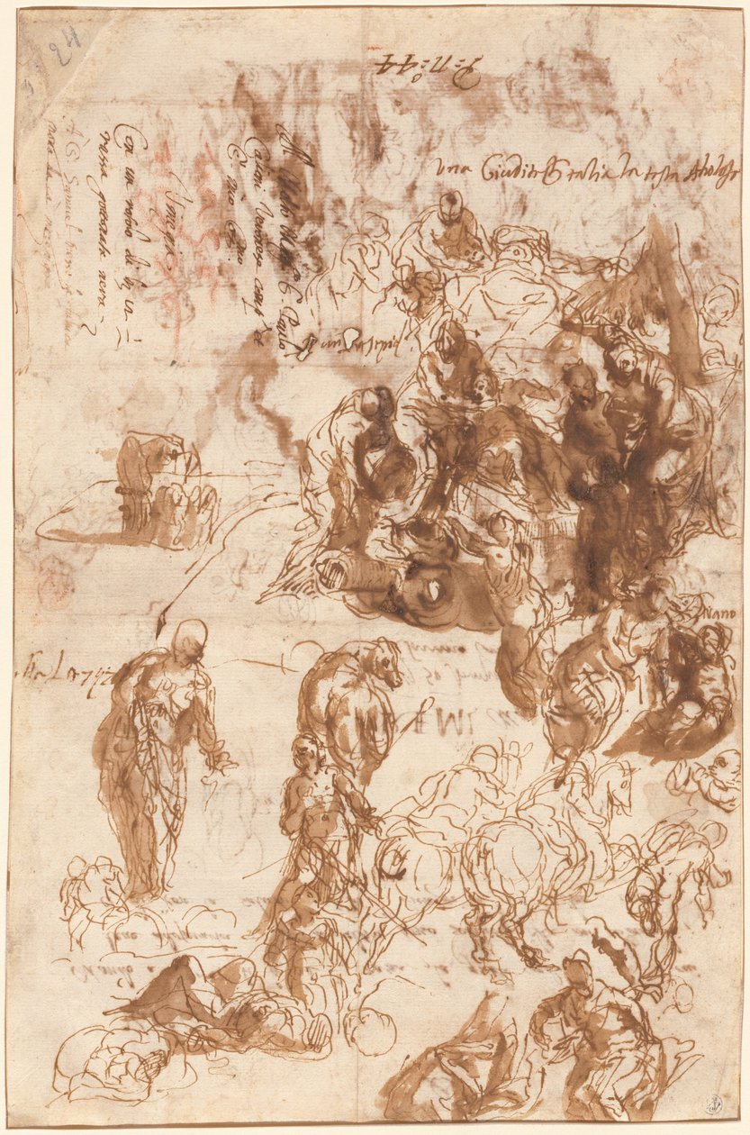 Studier för Judith och Holofernes, David och Goliat, The Finding of Moses och andra [recto] av Veronese