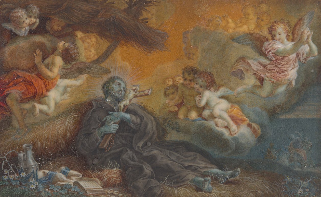 Franciskus Xaviers död, ca 1750 (olja på pergament) av Veronica Stern
