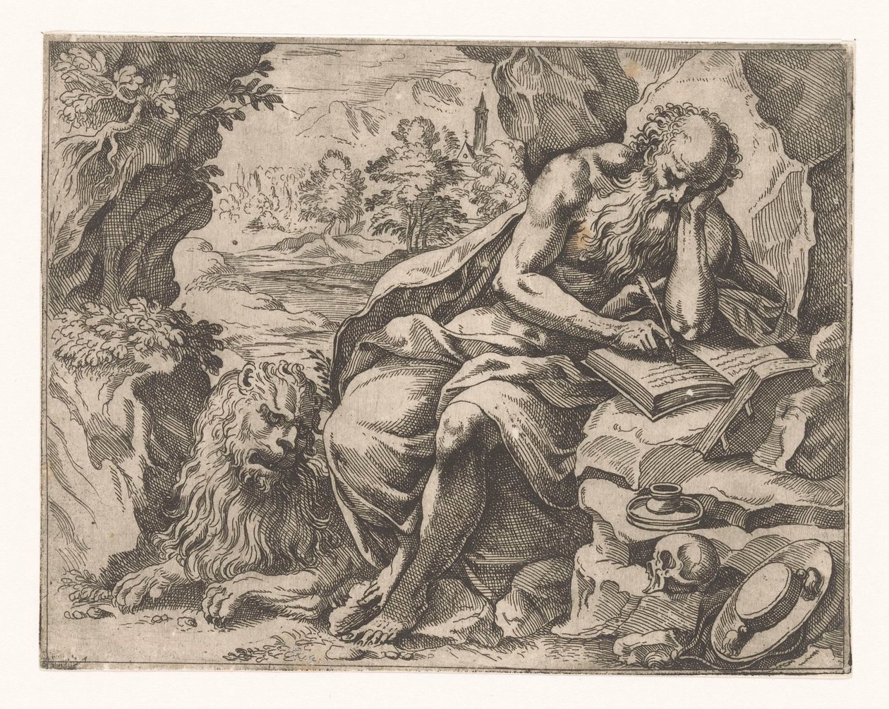 Saint Hieronymus i vildmarken av Vespasiano Strada (attributed to)