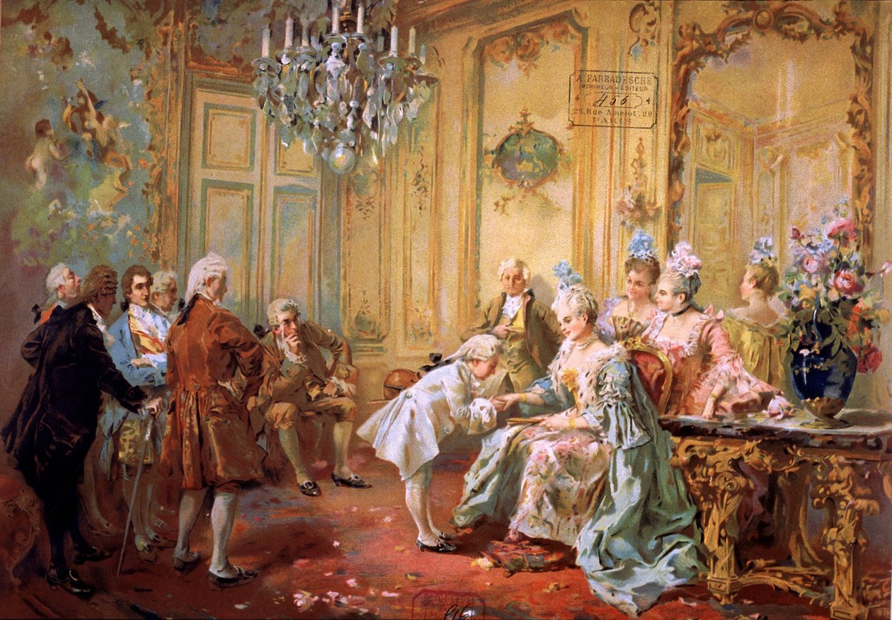 Mozart och Mme de Pompadour,ca 1900 (chromo) av Vicente de (after) Paredes