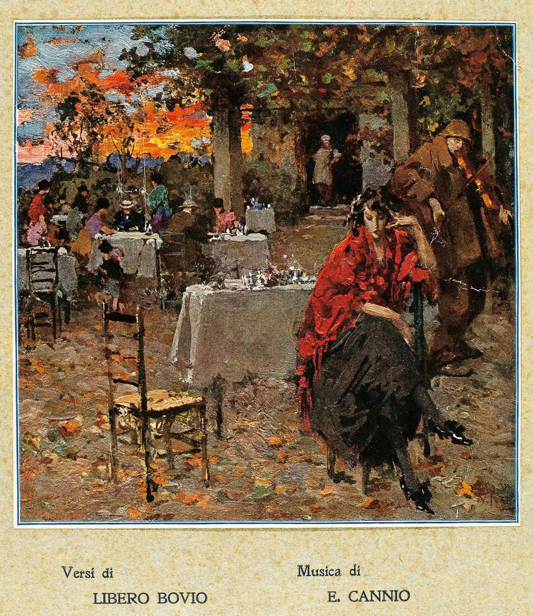 Utomhusrestaurang, illustration för en samling napolitanska sånger. Italien, 1900-talet. (illustration) av Vicenzo Irolli