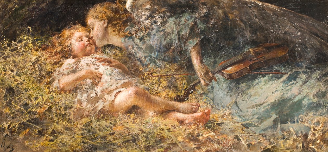 Musikerängeln Målning av Vincenzo Irolli (1860-1949) 1900 privat samling av Vicenzo Irolli