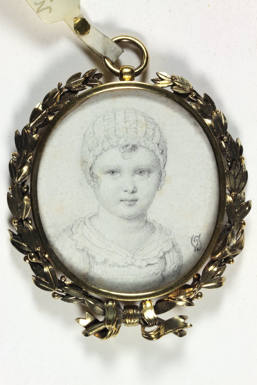 Teckning av ett litet barn som traditionellt identifieras som Napoleon II (penna på kort) av Victoire (attr.to) Jaquotot
