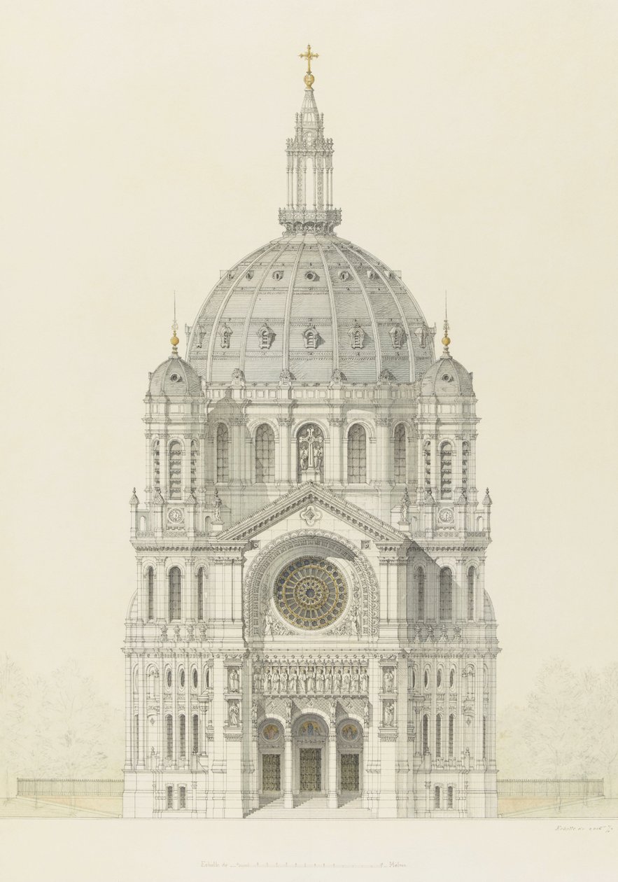 Saint Augustin -kyrkan, Paris, höjd av huvudfasaden av Victor Baltard