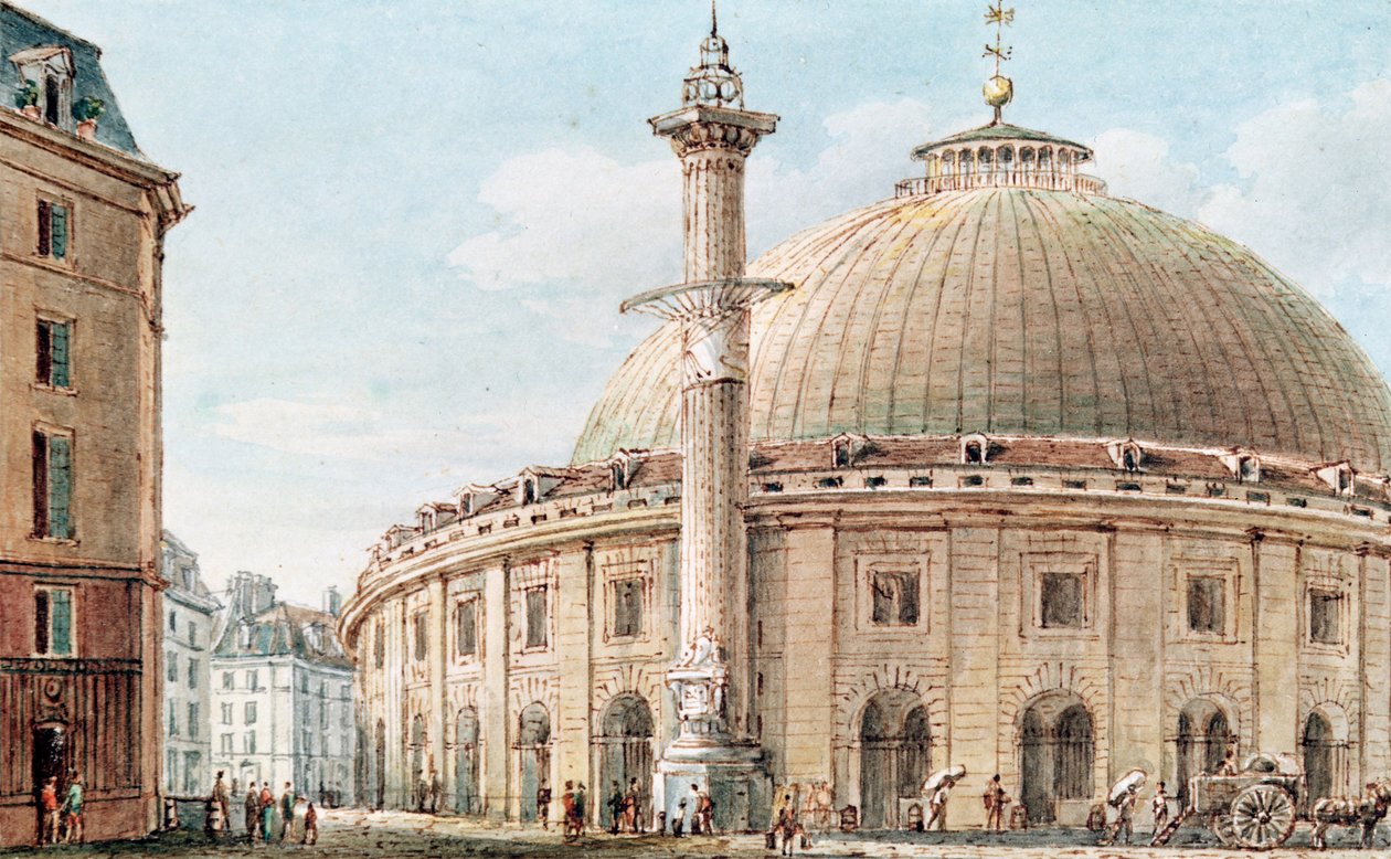 Utsikt över spannmålsmarknaden och den astronomiska kolumnen, Paris, 1700-1800-talet av Victor Jean Nicolle